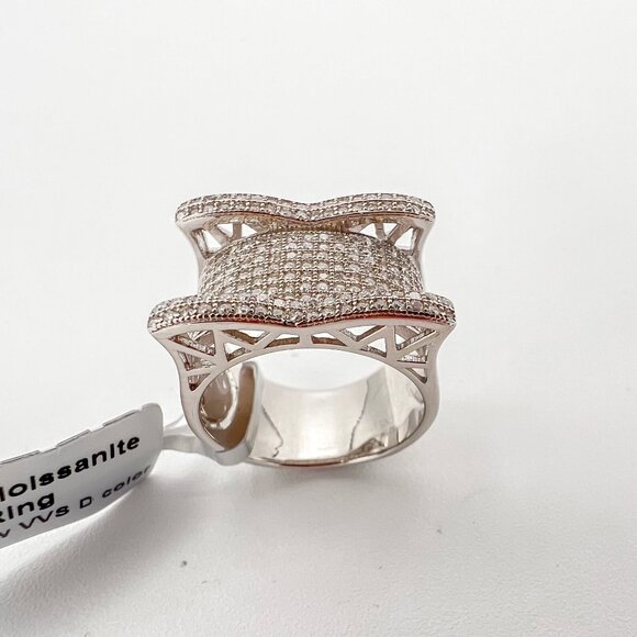 925 Sterling Sliver Moissanite Bridge Ring, 1.51ctw VVS Stones Hip Hop Jewelry B - Picture 1 of 8